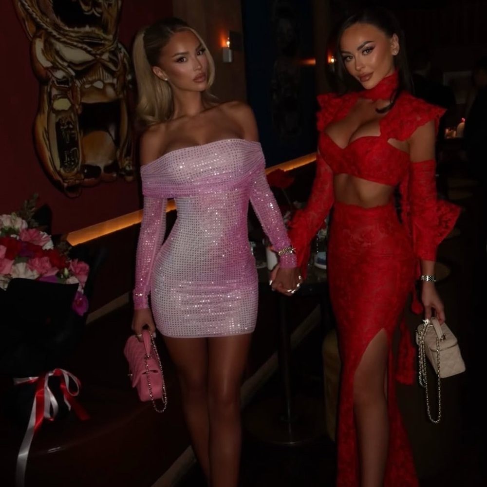 Self-Portrait Pink Off-Shoulder Sequin Mini Dress